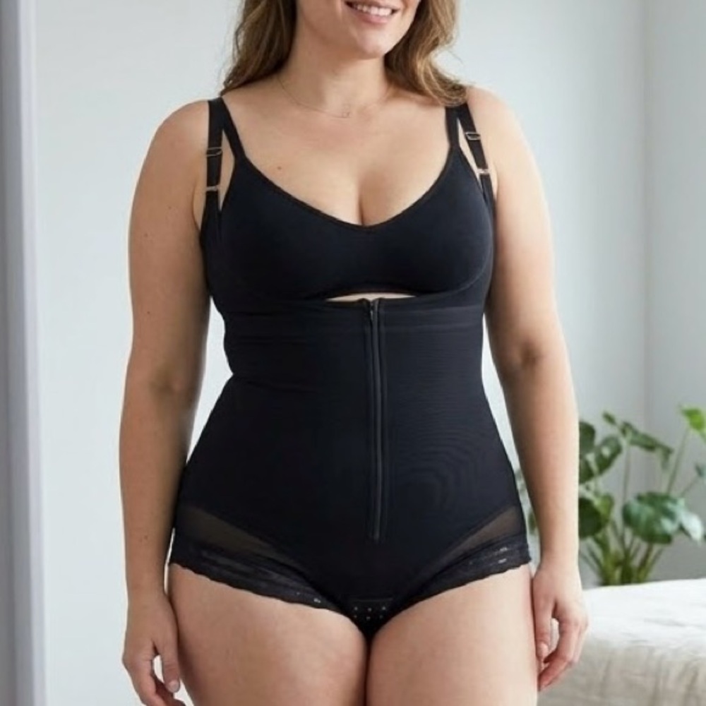 4XL Black High Compression Shapewear Bodysuit Faja Front Zip Luxury Chic